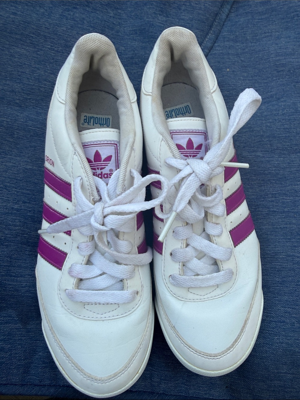 adidas Women’s White Sneakers with Magenta Stripe Accents